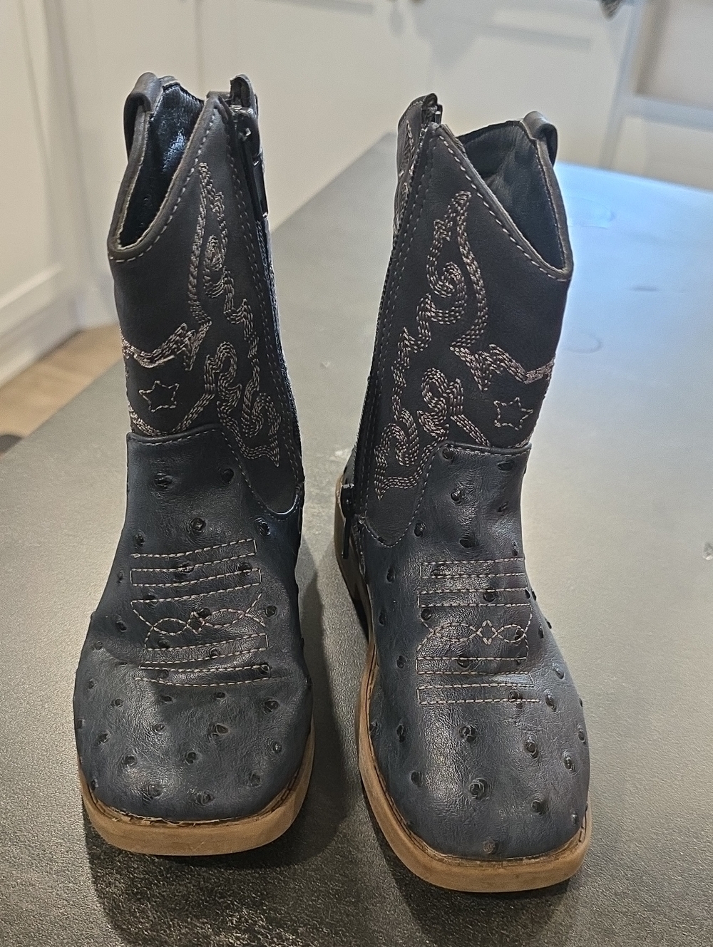 PawZ Lil Pawz Toddler Boys Western Cowboy Boots Black Ostrich Embossed Size 11